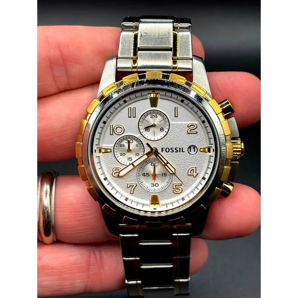 Fossil Dean FS4795 Two-Tone Chronograph Silver Dial 45mm Men's Watch